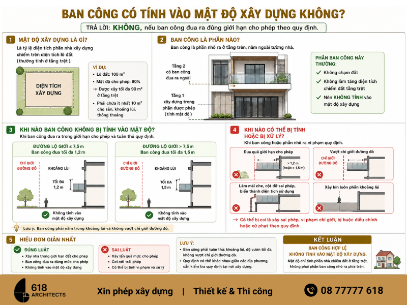 Ban công không được tính vào mật độ xây dựng nếu đảm bảo quy định