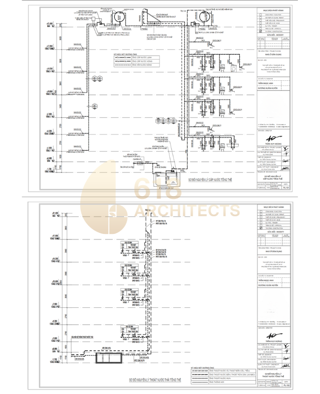 Bản vẽ nguyên lý cấp - thoát nước của ngôi biệt thự