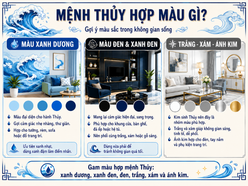 Bảng màu phù hợp với người mệnh Thủy 