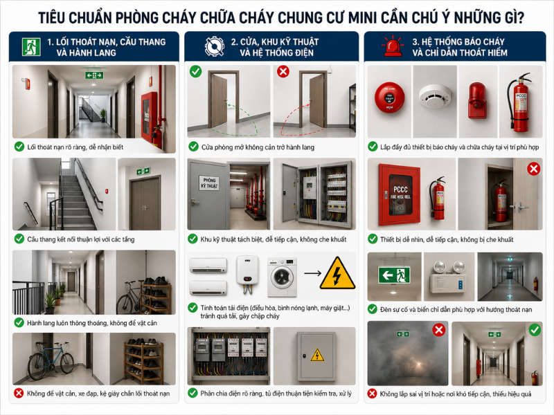 Tiêu chuẩn phòng cháy chữa cháy chung cư mini (Hình minh hoạ bởi AI)