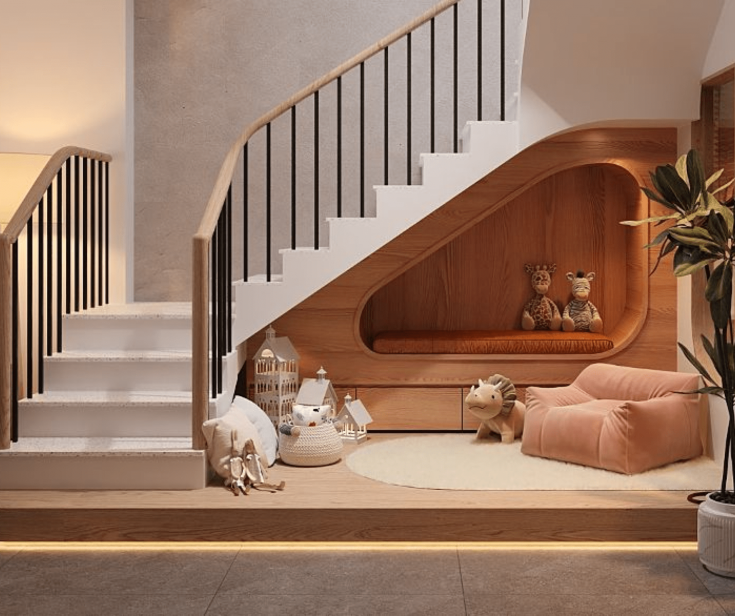 Decor gầm cầu thang thành nơi vui chơi cho trẻ