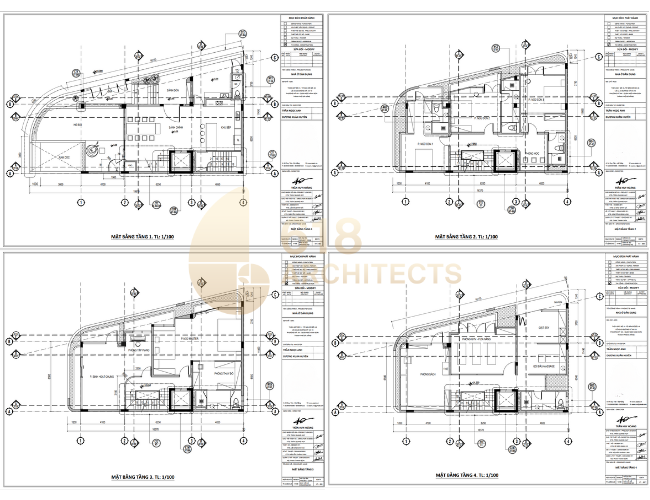 Bản vẽ kiến trúc ngôi biệt thự từ tầng 1 đến tầng 4