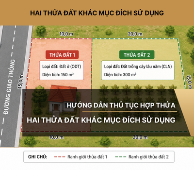 Hai thửa đất khác mục đích sử dụng có hợp thửa được không? 